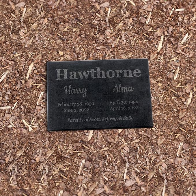 PlaqueMaker Black Granite Memorial Headstone for Two Lost Loved - Great for Your Garden, Tree Dedication, or in a Cemetery. Includes Your Text and Select Clipart (14 x 9 x 2)