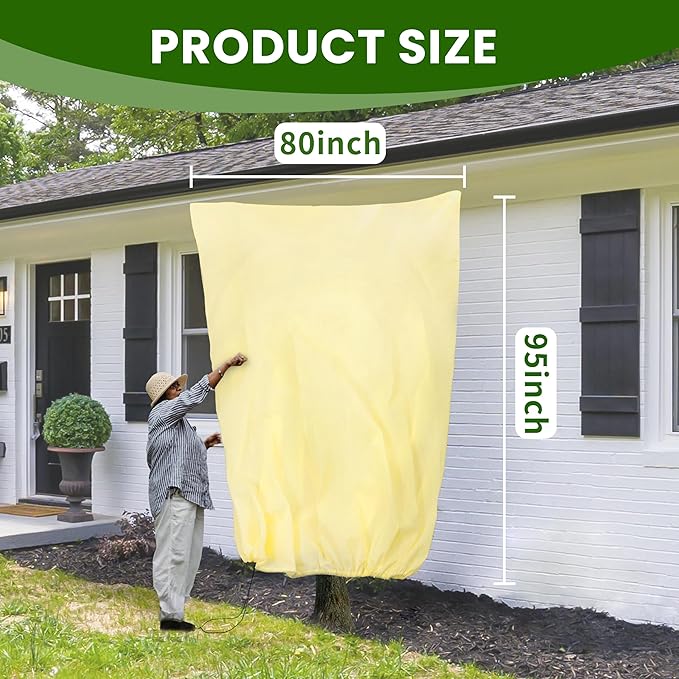 TCBWFY 95x80inches Huge Plant Covers Freeze Protection Frost Cloth for Outdoor Plants,2.82oz/yd² Thickened Winter Tree Covers with Zipper Drawstring,4 Pack Frost Blanket from Wind,Pest and Animal