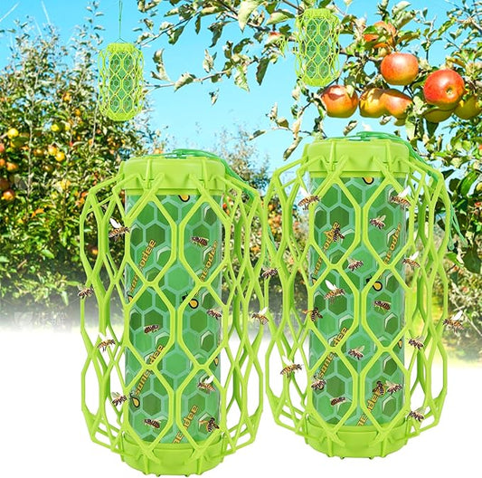 2 Pack Upgraded Wasp Trap Outdoor Hanging, Carpenter Bee and Hornet Catcher, Reusable Yellow Jacket Trap with Bait Reservoir, Bee Killer and Wasp Catcher for Outside (Green)