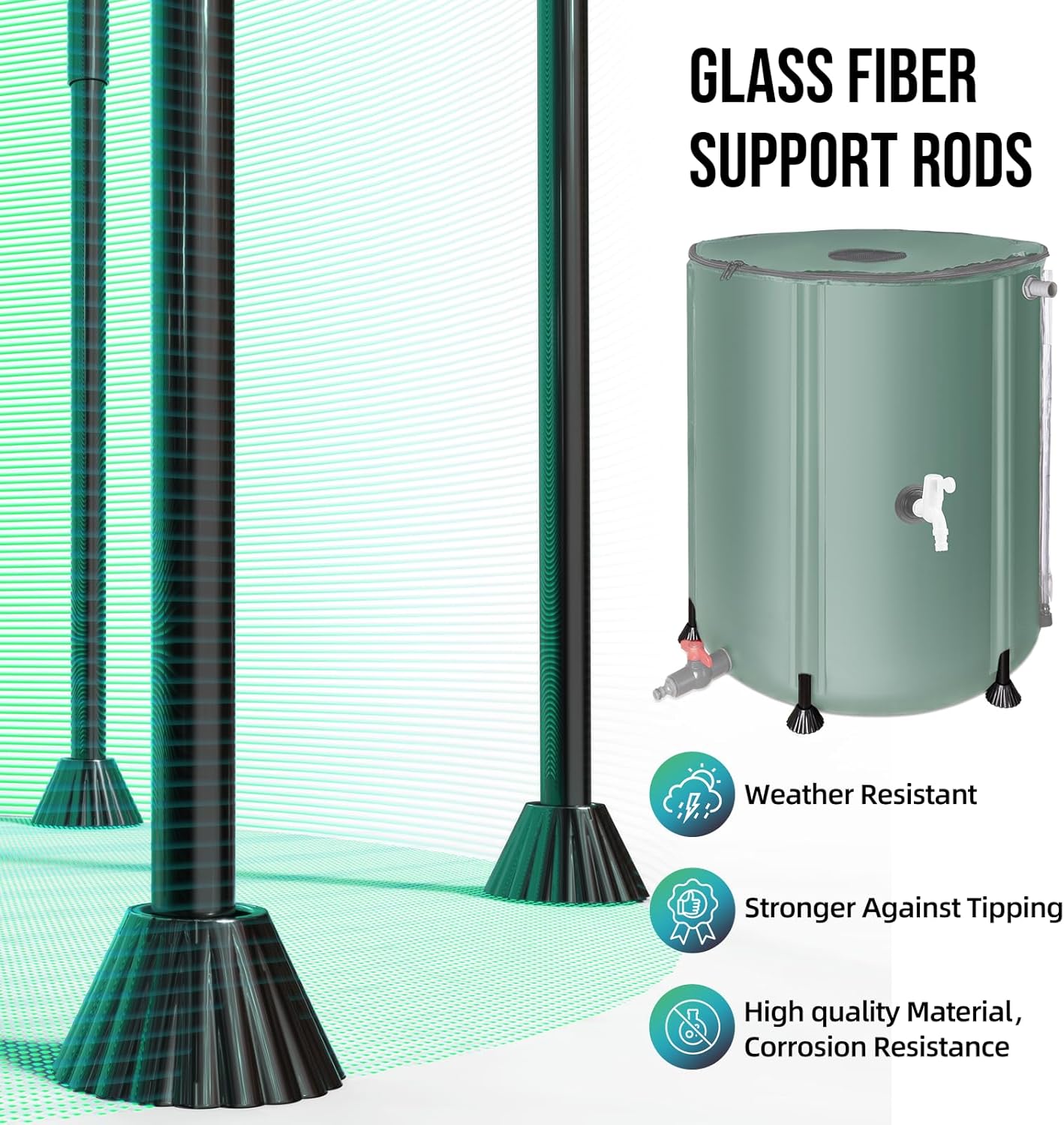 Collapsible Rain Barrel Water Collection System - 53 Gallon Portable Water Storage Tank,Foldable Rainwater Collect System Downspout, Water Catcher Container with Filter, Spigots＆Overflow Kit