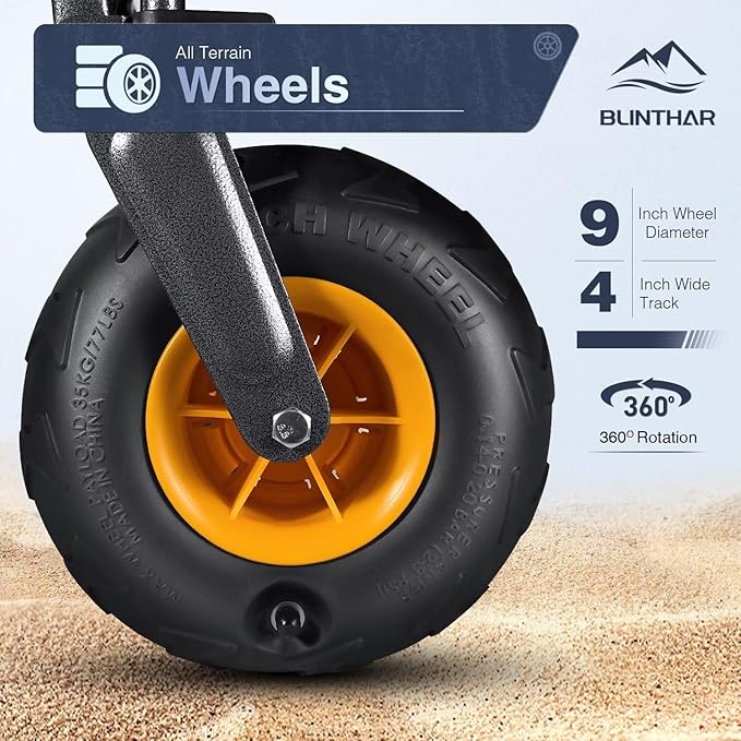 Beach Wagon with Big Wheels for Sand, Heavy Duty Collapsible Folding Wagon with All-Terrain 9" Pneumatic Tires & Drink Holders, Utility Wagon for Garden Sports Camping Outdoor Activities