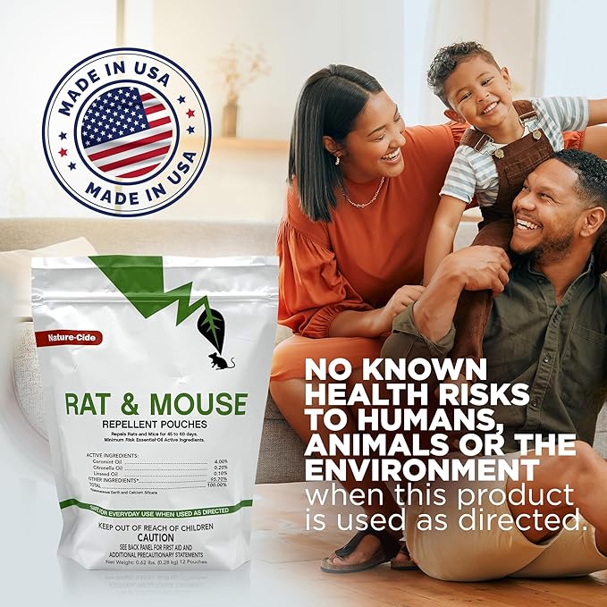 Nature-Cide Rat & Mouse Pouches - Plant-Based Formula for Indoor & Enclosed Spaces - Fresh Mint Aroma, 45-60 Day Use - 25 sq ft Coverage per Pouch (Pack of 12)