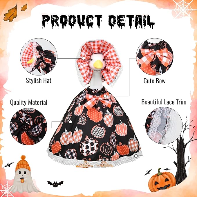 Halloween Porch Goose Outfits – Fall Pumpkin Goose Outfits for 23” Lawn Goose Statue, Autum Porch Goose Halloween Clothes for Yard, Patio & Garden Decor