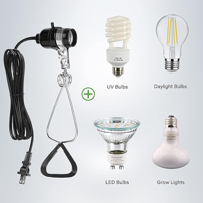 Simple Deluxe HIWKLTCLAMPSOCKETV1 1-Pack 18/2-Gauge Brooder and Heat Clamp Lamp with Bakelite Socket 150 Watt 6 Feet Cord, Black