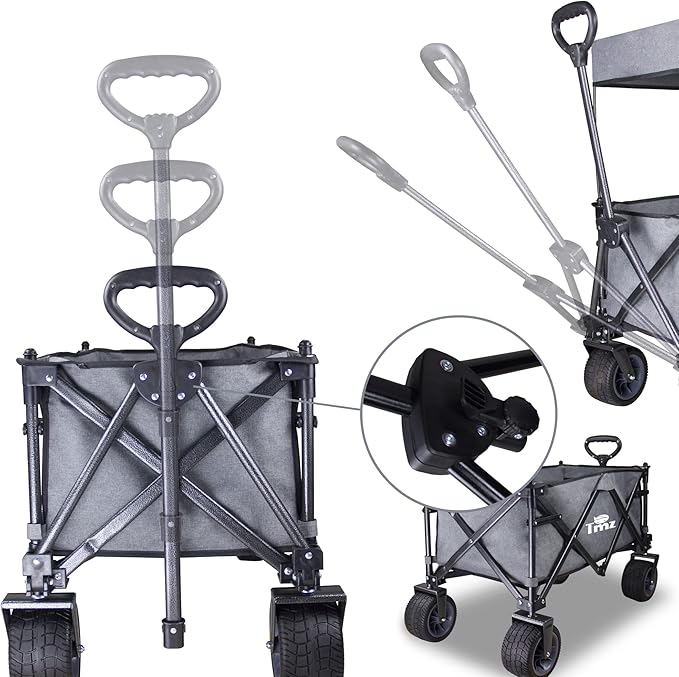 TMZ Collapsible Folding Wagon Cart, Outdoor Utility Garden Cart, Heavy Duty Camping Wagon with Big Wheels, Foldable Wagon for Sports, Shopping, Fishing and Beach-Grey