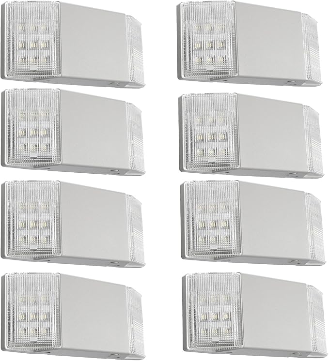 Spectsun 8 Packs Hardwired Emergency Exit Light Fixtures for Business, with Battery Backup, Two Head Adjustable LED Emergency Lighting, UL 924 Certified，AC 120/277V.