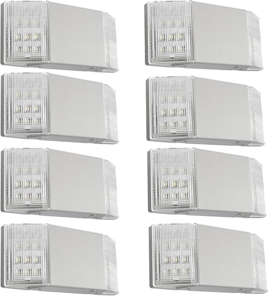 Spectsun 8 Packs Hardwired Emergency Exit Light Fixtures for Business, with Battery Backup, Two Head Adjustable LED Emergency Lighting, UL 924 Certified，AC 120/277V.