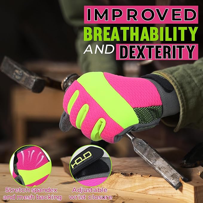 HANDLANDY Women Safety Work Gloves Utility Touch Screen Working Grip Glove for Yardwork Gardening Breathable Mechanic Gloves