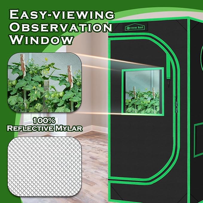 Grow Tent 24"x24"x48" 600D Mylar Hydroponic Indoor Grow Tents with Observation Window, Removable Floor Tray and Tool Bag for Indoor Plant Growing 2x2