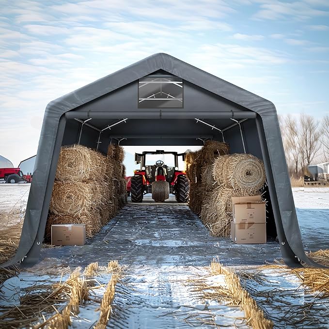 Sophia & William Carport Storage Shed 13x22 ft Portable, Heavy Duty Car Port Canopy Garage Shelter with Sidewalls and Roll Up Doors for Automobile Boat Motorcycle Bike, Gray