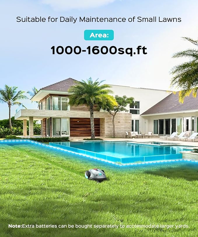 V100 Robotic Lawn Mower, HD Visual Navigation, Smart Obstacle Avoidance & Precision Collision Sensors, Adjustable Cutting Height, Quiet Operation, Ideal for Small Lawns up to 1,600 sq ft