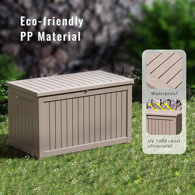 ROJIK Outdoor Storage Housing Deck Box - Waterproof Patio Furniture, Garden Tools, Cushions, Pool Accessories Storage Bench with Lockable Lid and Side Handles (Grey 238 Gal)