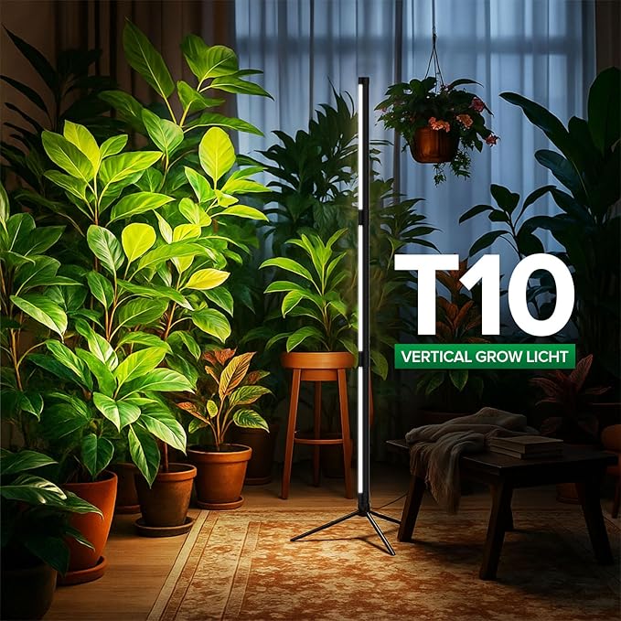 SANSI Vertical Grow Light, T10 Standing Grow Light for Indoor Plants, 55W 144 LEDs Full Spectrum Plant Light 4.34FT Adjustable Three-Stage, 5 Dimming, 4000K, Timer 3/6/12h for Wide Coverage Growth