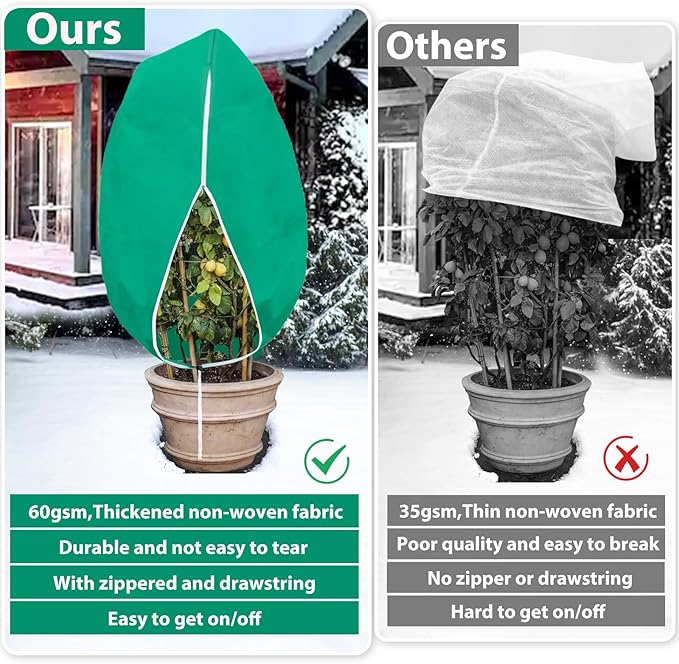 4 Pack Plant Covers Freeze Protection for Winter, 2.2oz/yd² Frost Blankets Cloths With Zipper/Drawstring (47" X 32"), Large Plant Frost Protection Covers Outdoor, for Shrub Bush Fruit Tree Potted