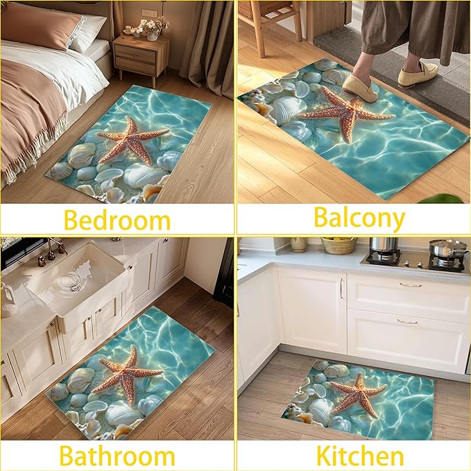 Welcome Mat Indoor,Starfish Front Door Mat,Summer Sea Shells Entryway Rug for Porch Patio Non-Slip Outdoor Entry Doormat for Back Door Outside Entrance Hallways,30 x 17 Inch