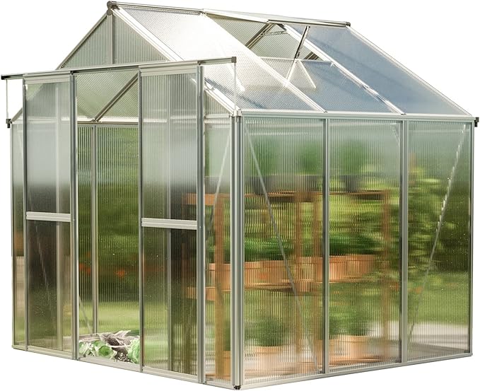 Greenhouse Saphir 3 Aluminum Frame 8.5 x 6.4 ft with Approx. 8 mm Polycarbonate Panels