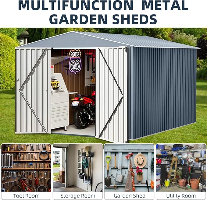 8x12 FT Outdoor Storage Shed,Large Metal Tool Sheds with Updated Frame Structure,Lockable Doors and Air Vents,Outside Garden Storage Shed for Outdoor,Garden Shed for Backyard Garden Patio Lawn
