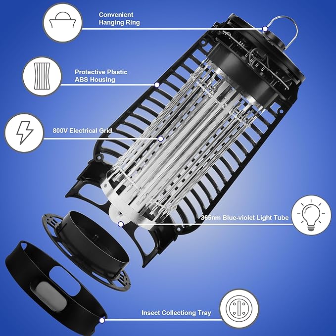 Lulu Home Bug Zapper, Plug-in Electric Mosquito Killer with Sticky Boards & 365nm Lamp Attracting Moths Gnats Flies, Plastic Insects Trap with Bulb Replacement for Indoor Hanging Use