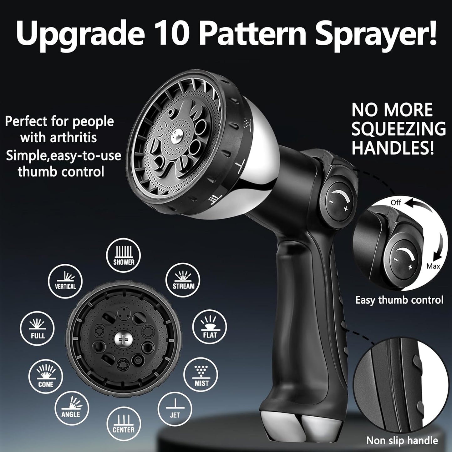 150 ft Garden Hsoe - 2025 New 304 Stainless Steel Garden Hose with 10-Function Spray Gun, 3/4'' Copper-Chrome Fittings – Lightweight, Durable, and Kink-Free, Metal Water Hoses for Gardening