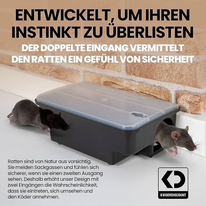 Köder-Discount Mouse & Rat Bait Station (Bait Not Included) – 2 Lockable Rat Bait Stations with Clear Lid & Dual Entry – Weather-Resistant, Tamper-Proof Rodent Trap (8.7 x 5.5 x 3.1)