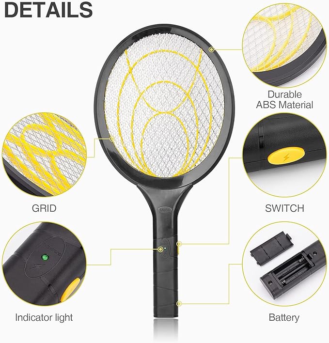 mafiti Fly Swatter Electric, Battery Powered Fly Killer Mosquito Zapper Bug Zapper Racket for Indoor Outdoor, Black