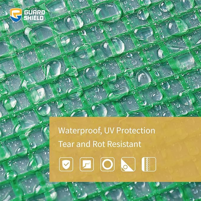 GUARD SHIELD Clear Green Tarp Heavy Duty 10x20 Feet Waterproof for Greenhouse Outdoor Garden Poly Cover UV Resistant 3x3 Weave 10mil