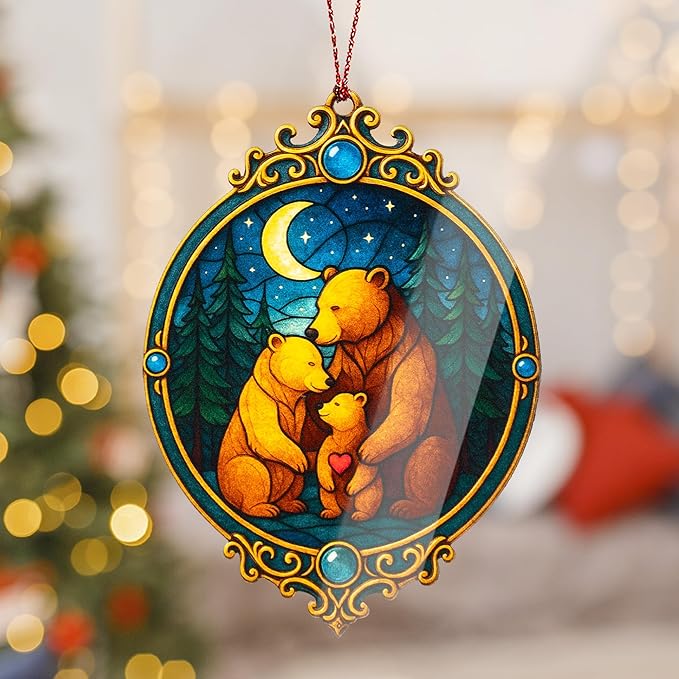 Christmas family of three ornament - Bear Family Ornament – bear ornament – family gifts – woodland decor – christmas ornament – Suncatcher effect window hanging – Car Hanging
