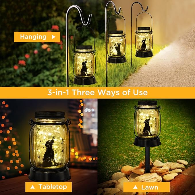 Dog Solar Lanterns Dog Lover Gifts for Women Men Dog Lovers Gifts Hanging Dog Lanterns with Stake for Yard Lawn Garden Decor Waterproof Dog Lights Torches