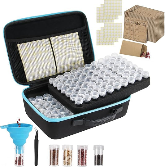 140 Slots Seed Storage Organizer, Garden Saving kit Seed Organizer with 30 Seed Envelopes, Write Label, Funnel, Tweezer for Plants Vegetable Seed Saver (Seeds not Included)