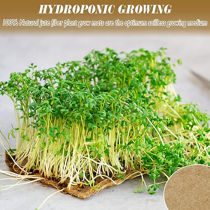 Halatool 10PCS Jute Grow Mat,Natural Hemp Mats for Growing Microgreens,10" X 10" Hydroponic Grow Pads for Micro Greens Growing Trays,Indoor Sprouting kit for Wheatgrass Sprouts