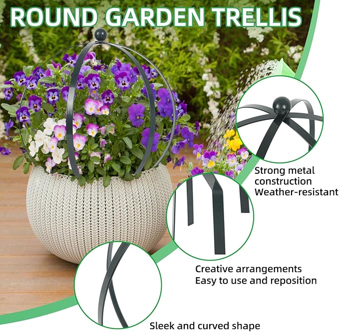 4 Pcs Large Metal Circle Trellis 17 x 13 Inch Garden Sculpture Globe Trellis for Climbing Plants Outdoor Potted Round Planter Decor Flowers Support Holder for Patio Courtyard Doorway