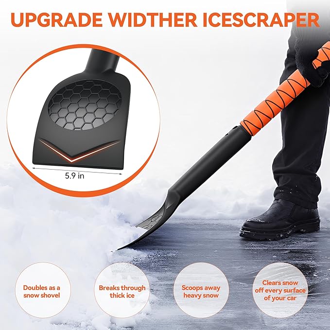43.3" Snow Brush and Ice Scrapers for Car Windshield Extendable Detachable Snow Removal Tool for Trucks SUVS with Ergonomic Foam Grip