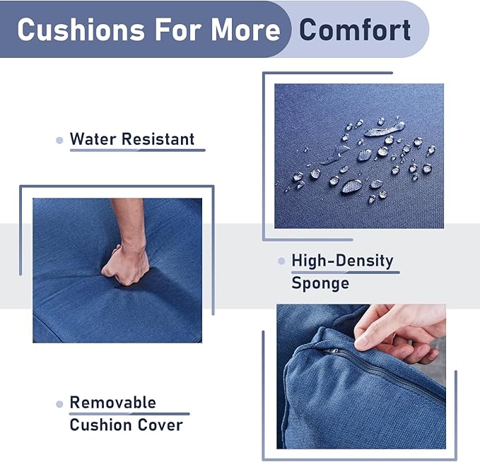 Wicker Rattan Patio Furniture Set - 7 Pieces Outdoor Couch with Swivel Chairs, Ottomans and Coffee Table for Deck, Poolside, Backyard - Grey/Blue