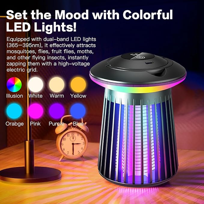2025 Upgraded Mosquito Killer Lamp, 4200V Electric Bug Zapper for Indoor & Outdoor, Rechargeable LED Night Light - Safe for Baby & Family, Camping, Backyard, Terrace