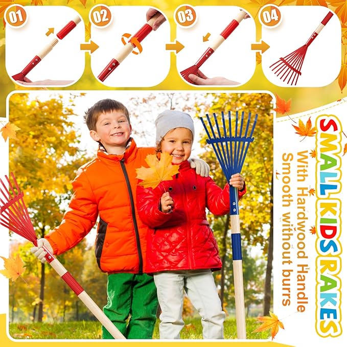 Suclain 2 Pcs Kids Rakes with Hardwood Handle Small Rake Child Size for Gardening Kids Yard Tools Multicolor 28'' Mini Rake for Leaves Lightweight for Children Garden Leaf Tools