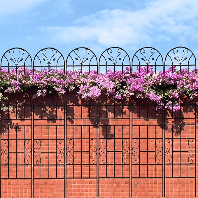 6 Pack Metal Garden Trellis 86.7" Tall Outdoor Climbing Plant Support for Roses, Flowers, Rustproof Durable Black Galvanized Tube, Lawn Garden Fence Decor Screen, 86.7" H