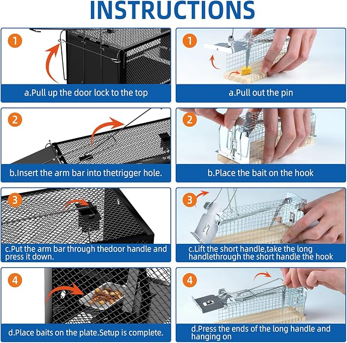 Humane Rat Traps - Large 12.5 Inches Upgraded Mouse Trap for Outdoors & Indoors - Reusable Rat Trap Cage for Mouse and Small Animals - Effective Quick Simple to Use (3-Pack)