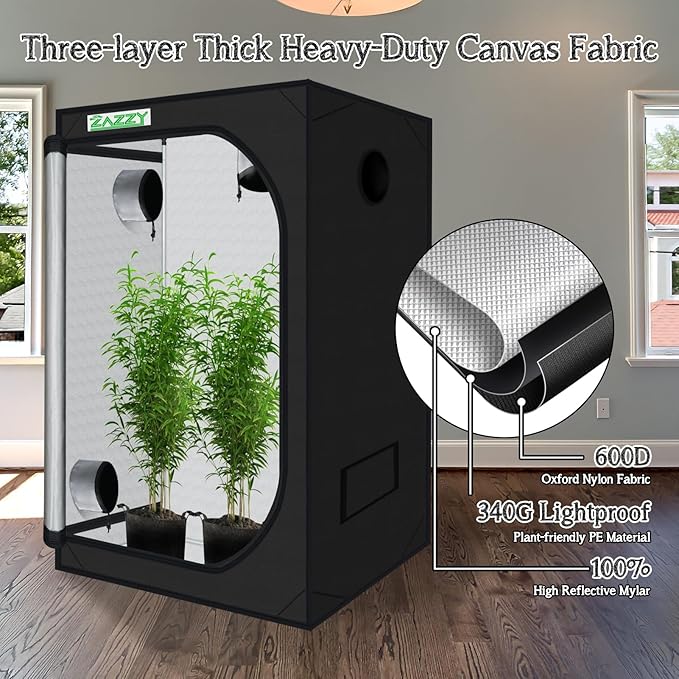 zazzy Grow Tent 3x3 FT, 36"x36"x72" Plant Tent Growing Tent High Reflective Mylar with Observation Window and Removable Floor Tray for Hydroponics Indoor Plant Growing