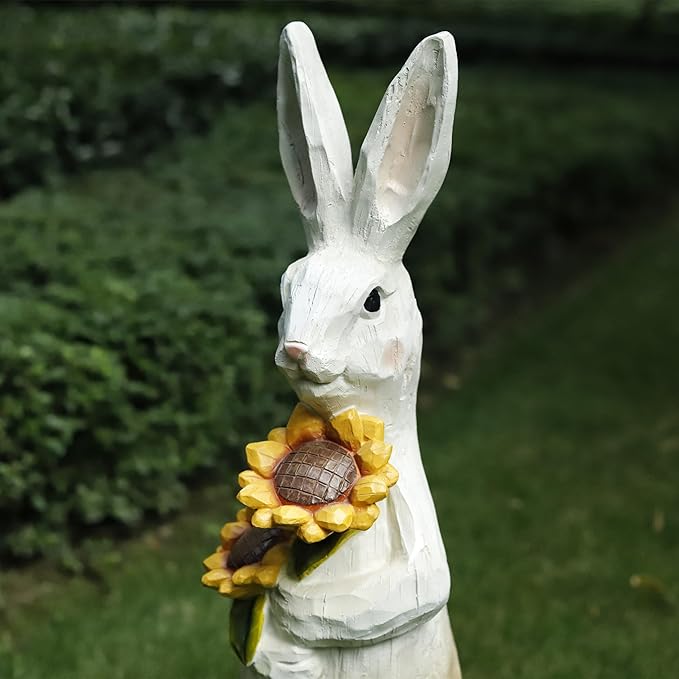 ZOEJADE 35"H Resin Large Rabbit Statue Bunny with Sunflowers Sculpture Outdoor Statues Indoor Decor Animal Ornament for Home Garden Lawn Yard Patio Balcony Gifts Birthday Easter Housewarming Christmas
