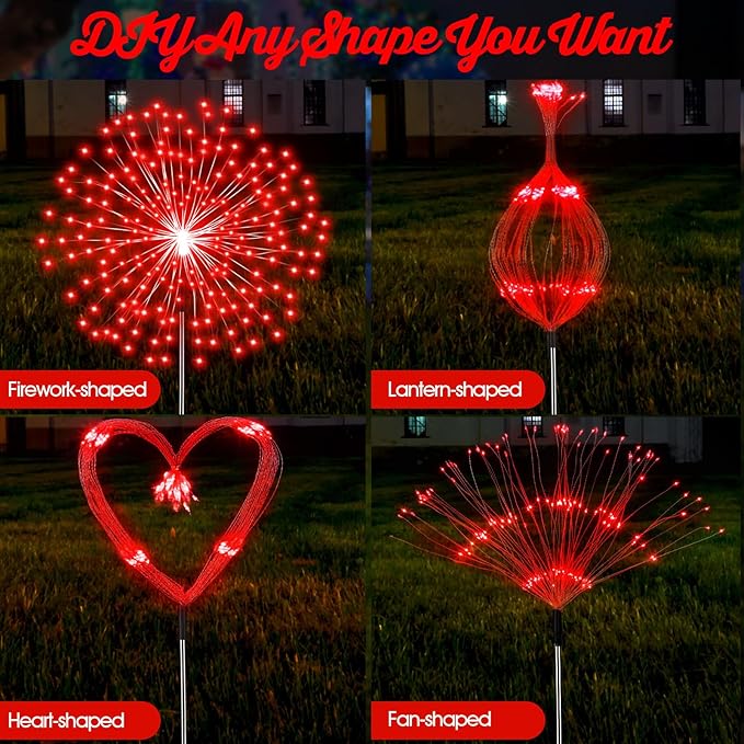 4 Pack Halloween Solar Lights Outdoor Christmas Solar Firework Lights with 180 LEDs 8 Modes LED Firework Decoration Waterproof Landscape Pathway Stake Sparkler Decor for Garden Driveway (Red)