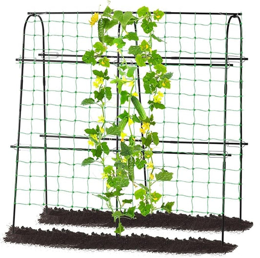 Cucumber Trellis for Raised Bed, 4 feet Garden Trellis for Climbing Plants Outdoor, Plastic-Coated Metal Arch Plant Support for Flower Vines Vegetables Peas Beans Cucumber Trellis, Black