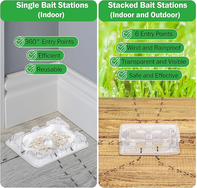 Qualirey 8 Set Ant Bait Stations Reusable (Bait NOT Included), Multi Surface Ant Killer Trap for Home, Control for Indoor and Outdoor Use, Roach Station for Common Household (Standard)