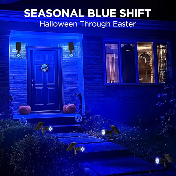 InnoGear Solar Lights Outdoor Waterproof Halloween Christmas Solar Garden Light for Outside Yard Landscape Lighting Pathway Spot Lights Spotlight Wall Light Auto On/Off, 2 Pack (Blue Light)