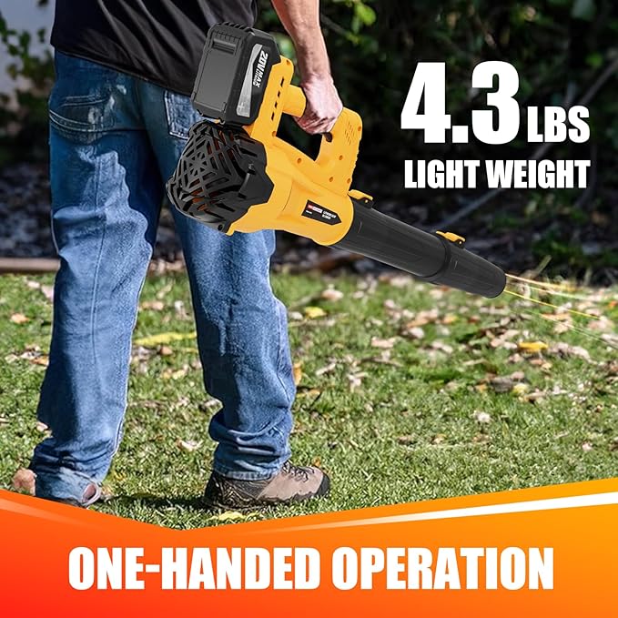 Leaf Blower Cordless, 21V Electric Leaf Blowers Lightweight Variable Speed Lithium Battery and Charger, Powered Lightweight Leaf Blower for Patio Lawn Care/Dusting Clearing/Leaf/Snow (Yellow)