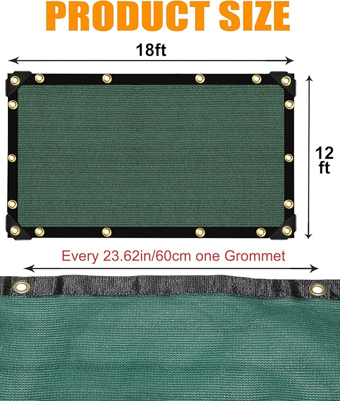 E.share 90% Heavy Duty Shade Cloth for Garden, 12 Ft X 18 Ft Sun Shades Outdoor Patio with Grommets for Plant Covers,Porch Screen,Pergola Shade Cover,Greenhouse,Green