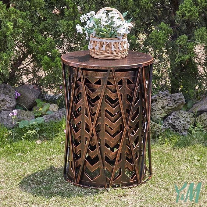 Y&M Set of 3 Black with Bronze End Tables, Nesting Metal Round Coffee Table, Heavy Duty Metal Plant Stand Garden Stool, Outdoor Multifunctional Use