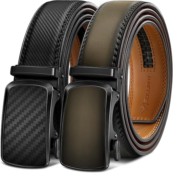BULLIANT Men's Ratchet Belt 2 Pack-Click Leather Belt Adjustable for Men Gift 1 3/8-Cut for Perfect Fit
