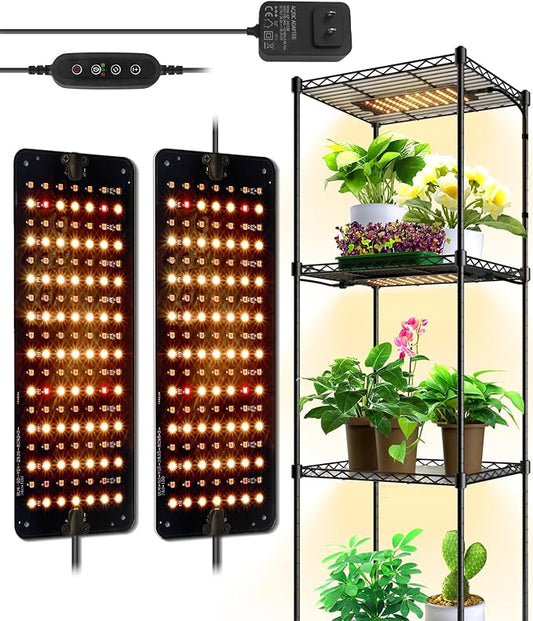 Barrina Grow Lights for Indoor Plants, 20W (2 x 10W) Full Spectrum Ultra-Thin Grow Light Panel with 3/6/12H Auto On/Off Timer for Hydroponics, Seedlings, Succulents, Veg, Flowers & More, 2-Pack