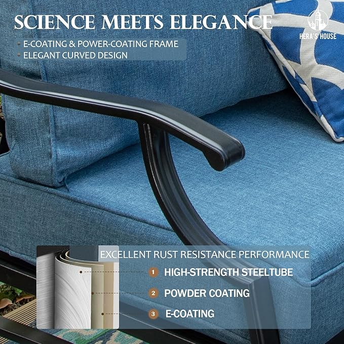 HERA'S HOUSE 5 Piece Patio Furniture Set, 2 x Swivel Chair, 2 x Ottoman, 1 x 3-Seat Sofa, All Cushioned 7 Seats Metal Outdoor Conversation Set for Lawn Garden Backyard