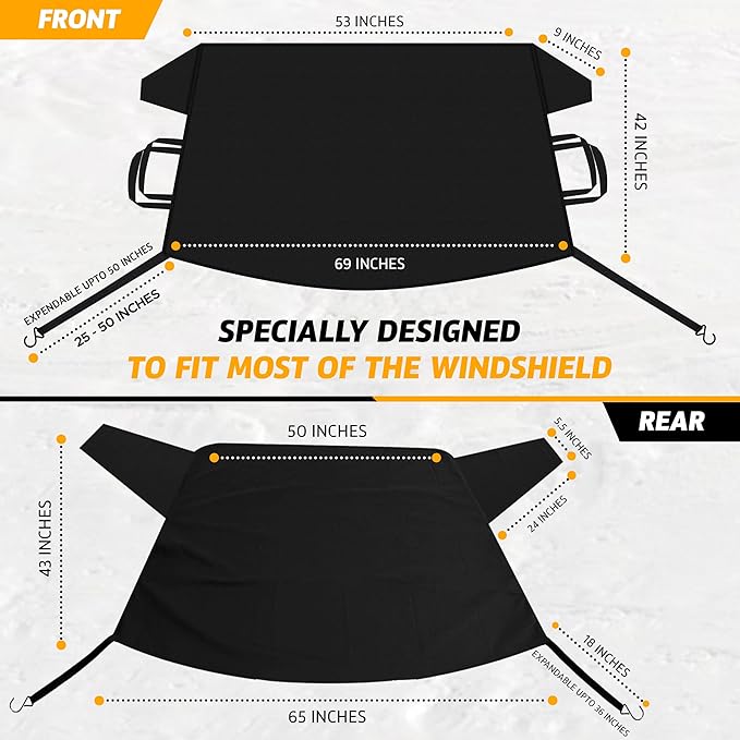 EcoNour Car Windshield Snow Cover Front and Rear Bundle | Upgraded 600D Oxford Fabric | Water, Heat & Sag-Proof Windshield Snow Cover | Back Window Frost Cover Fits Most Sedans, SUVs & Vans | XX-Large